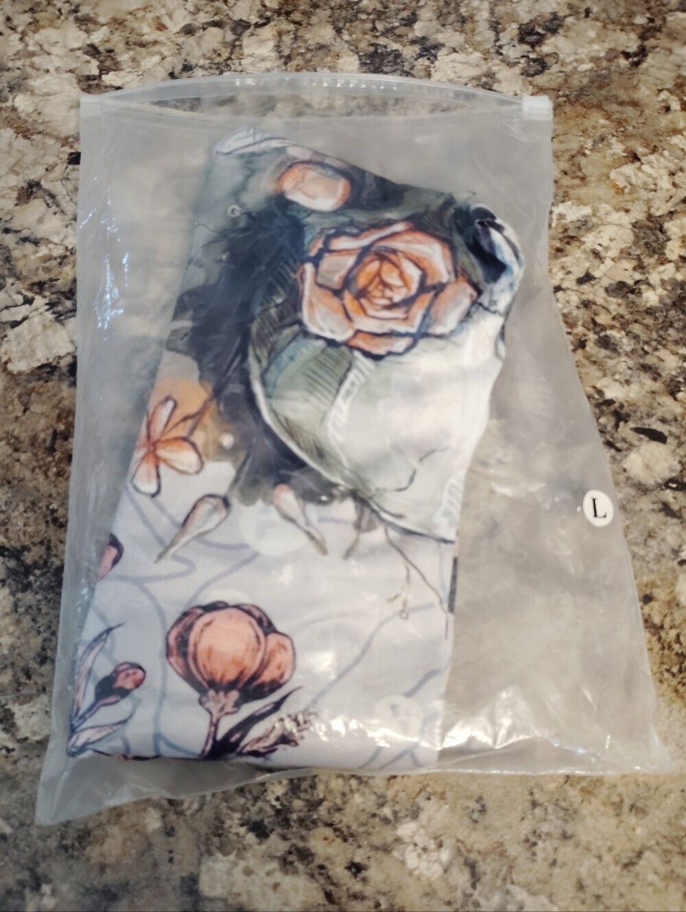 Lrg Nwt Floral Skull Print Leggings - Pale Gray with Peach Accents Brand New - Picture 3 of 5